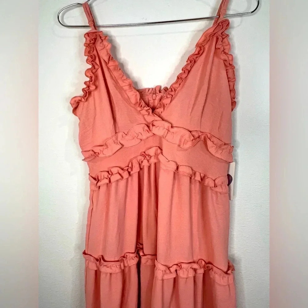 Iris Coral Ruffled Strapped Dress — image 3 of 8